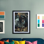 Schimpanse überlegt beim Schachspiel Kunstdruck Poster Bild zum Einrahmen Wandkunst für Wohnzimmer, Schlafzimmer, Büro – Bild 2