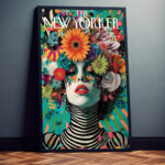 New Yorker Magazin Model im Blumenmeer Kunstdruck Fotoposter Wanddekoration Wandbild