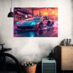 Italienischer Rennwagen mit Heckflügel Sportwagen Wandbild als Dekoration – Bild 2