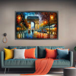 Champs Élysées Arc de Triomphe Paris Frankreich Gemälde als Kunstdruck auf Leinwand mit Rahmen – Bild 5