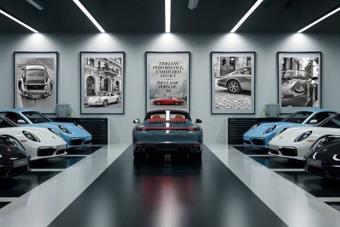 porsche 911 poster 6er set deko wandbilder für wohnzimmer, home office, hobbyraum und büro