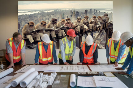 mittagspause auf einem wolkenkratzer bild für büro wanddekoration