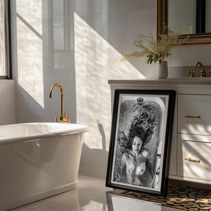 entspannte frau in der badewanne schwarz weiß fotografie bild für badezimmer moderne wanddeko