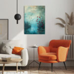 rote blüten im nebel: ein stilles wasserbild leinwandbild wohnzimmer schlafzimmer wanddeko büro (kopie)