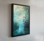 rote blüten im nebel: ein stilles wasserbild leinwandbild wohnzimmer schlafzimmer wanddeko büro (kopie)