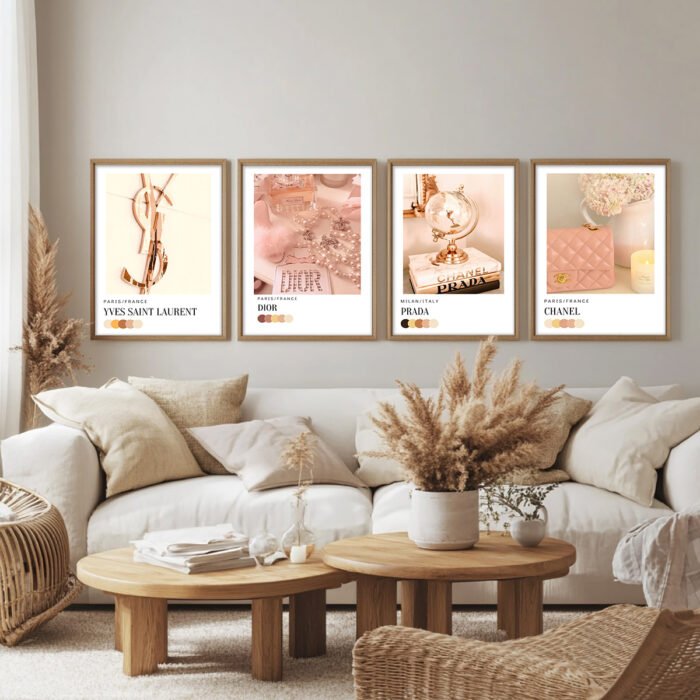 fashion mode beige wandbilder 4er set bilder premium poster wanddekoration