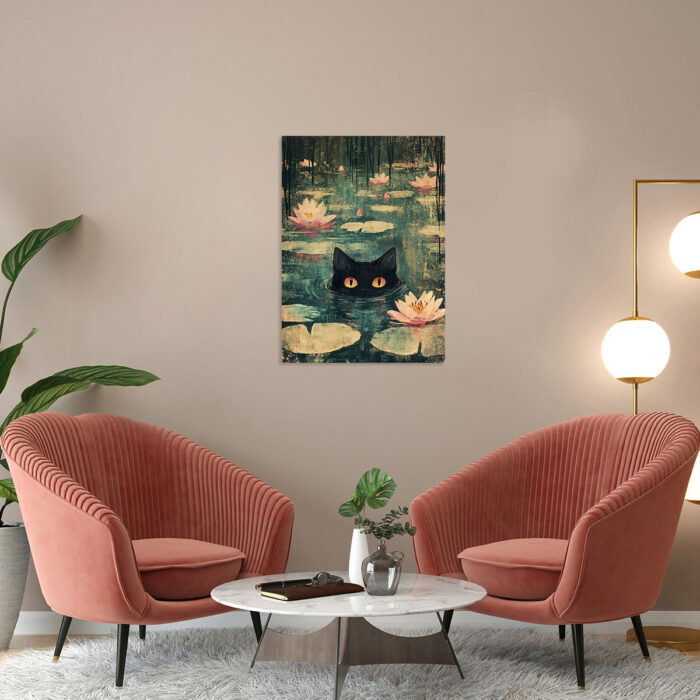 mysteriöse augen schwarze katze im wasser kunstdruck