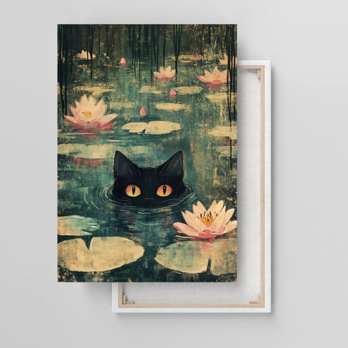 mysteriöse augen schwarze katze im wasser kunstdruck