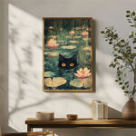mysteriöse augen schwarze katze im wasser kunstdruck