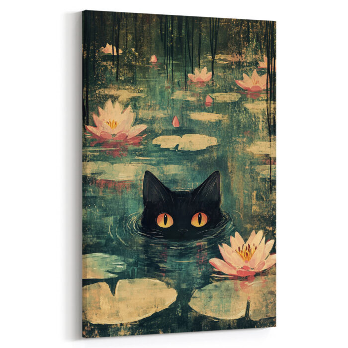 mysteriöse augen schwarze katze im wasser kunstdruck