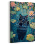 title schwarze katze schwimmt friedlich im wasser kunstdruck