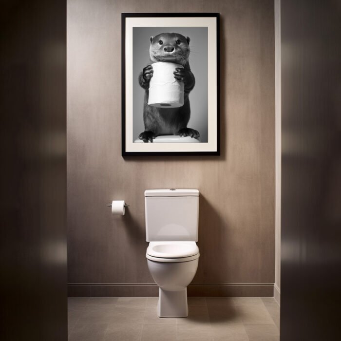 süßer otter hält toilettenpapier lustiger tierdruck, bild für badezimmer gäste wc wandkunst