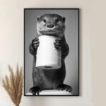 süßer otter hält toilettenpapier lustiger tierdruck, bild für badezimmer gäste wc wandkunst