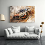 Car Canvas Framed Wall Art Sports Car in Action as Modern Picture Wall Decoration