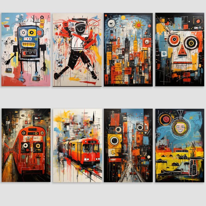 urban art posters in the style of jean michel b. modern wall art for living room and office