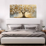 goldene baum blüten der natur elegantes wandbild auf leinwand