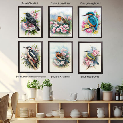 vogelbilder kunstdruck 6er wandbilder set zum einrahmen