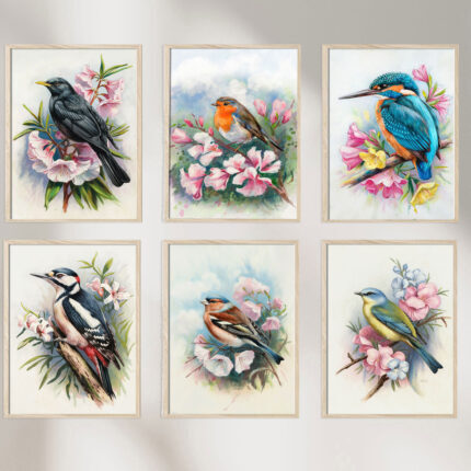 vogelbilder kunstdruck 6er wandbilder set zum einrahmen