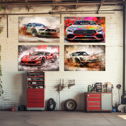 sports car in action photo realism with expressive digital art techniques as modern wall decoration