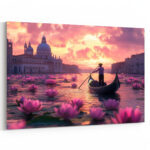 gondel im romantischen sonnenuntergang mit rosa blumen