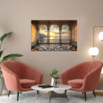 poster frame in living room psd mockup