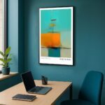 Abstrakte orangeblaue, kunstinspirierte Designposter im Rothko-Stil