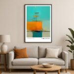 Abstrakte orangeblaue, kunstinspirierte Designposter im Rothko-Stil