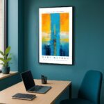 Retro Rothko inspiriertes Poster mit abstrakter Kunst in gelbblauen Farben