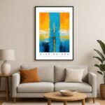 Retro Rothko inspiriertes Poster mit abstrakter Kunst in gelbblauen Farben