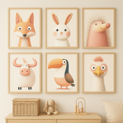 Bilder für Kinderzimmer 6er Set Lustige Tiere