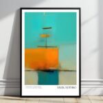 Abstrakte orangeblaue, kunstinspirierte Designposter im Rothko-Stil