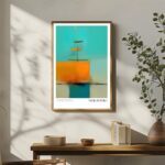 Abstrakte orangeblaue, kunstinspirierte Designposter im Rothko-Stil