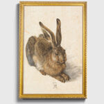 Hare by Albrecht Dürer Wall Art with Frame in Gold Old Master Painting Reproduction Print for Home and Office Decorations