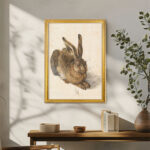 Hare by Albrecht Dürer Wall Art with Frame in Gold Old Master Painting Reproduction Print for Home and Office Decorations