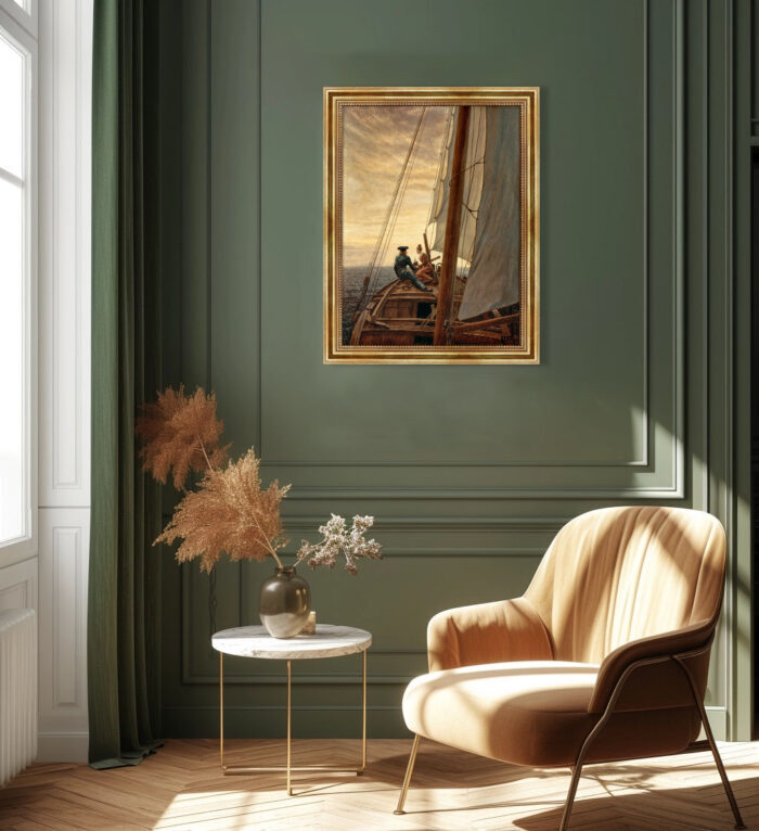 Auf dem Segler von David Caspar Friedrich Bild mit Rahmen in Gold (Kopie)