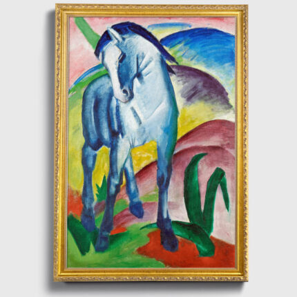 Blue Horse I by Franz Marc Wall Art with Golden Frame Old Master Painting Reproduction Print for Home and Office Decorations