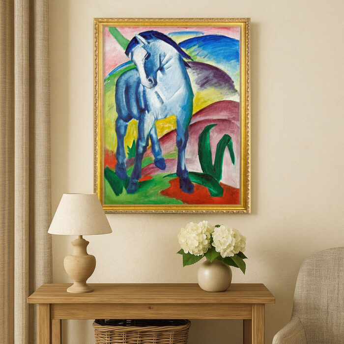 Blue Horse I by Franz Marc Wall Art with Golden Frame Old Master Painting Reproduction Print for Home and Office Decorations