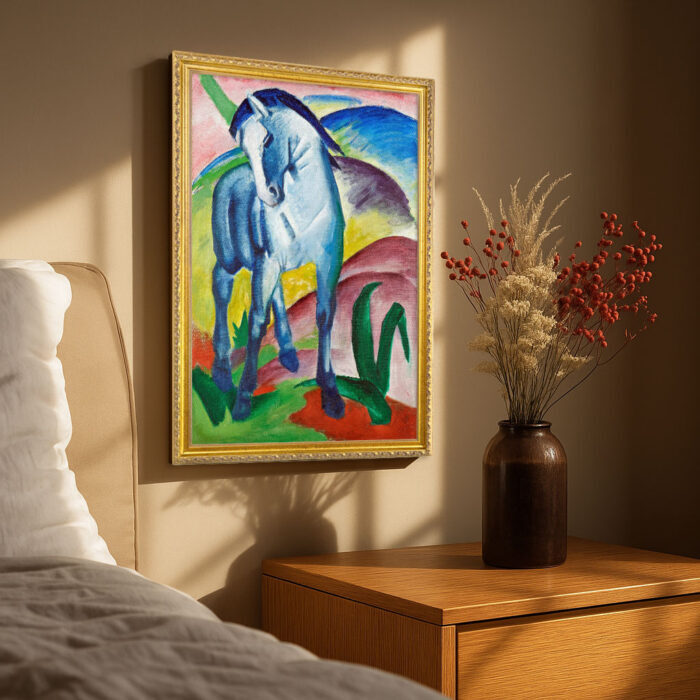 Blue Horse I by Franz Marc Wall Art with Golden Frame Old Master Painting Reproduction Print for Home and Office Decorations