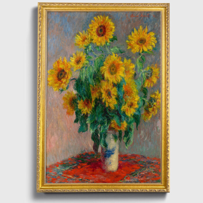Sunflowers by Claude Monet Wall Art with Golden Frame Old Master Painting Reproduction Print for Home and Office Decorations
