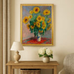 Sunflowers by Claude Monet Wall Art with Golden Frame Old Master Painting Reproduction Print for Home and Office Decorations