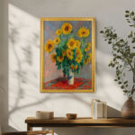 Sunflowers by Claude Monet Wall Art with Golden Frame Old Master Painting Reproduction Print for Home and Office Decorations
