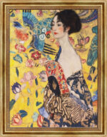 Dame mit Fächer von Gustav Klimt Bild mit Rahmen in Gold (Kopie)