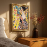 Dame mit Fächer von Gustav Klimt Bild mit Rahmen in Gold (Kopie)