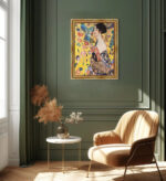 Dame mit Fächer von Gustav Klimt Bild mit Rahmen in Gold (Kopie)