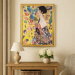 Lady with a Fan by Gustav Klimt Wall Art with Golden Frame Old Master Painting Reproduction Print for Home and Office Decorations