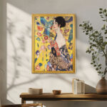Lady with a Fan by Gustav Klimt Wall Art with Golden Frame Old Master Painting Reproduction Print for Home and Office Decorations