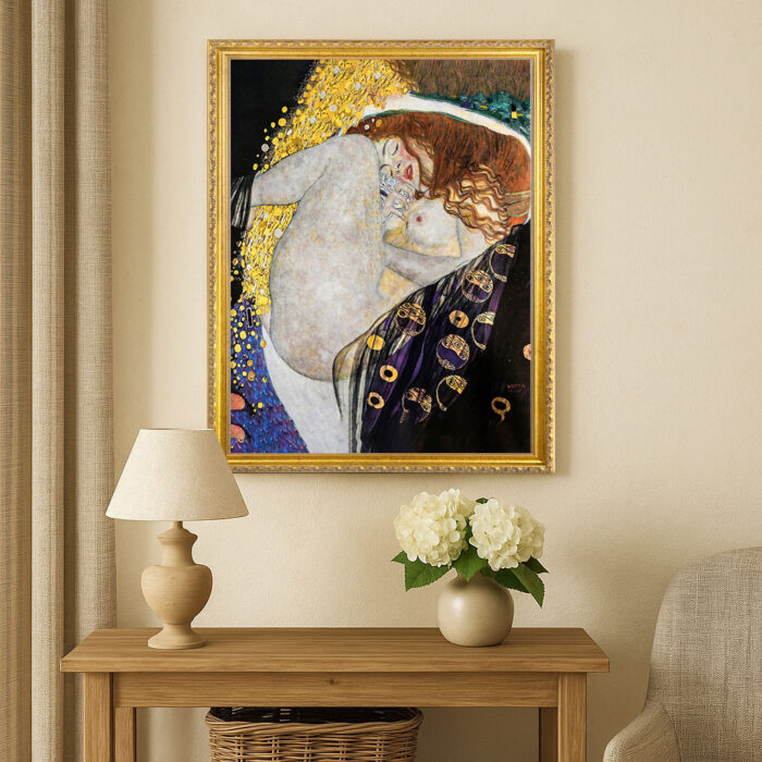 Danae I by Gustav Klimt Wall Art with Golden Frame Old Master Painting Reproduction Print for Home and Office Decorations