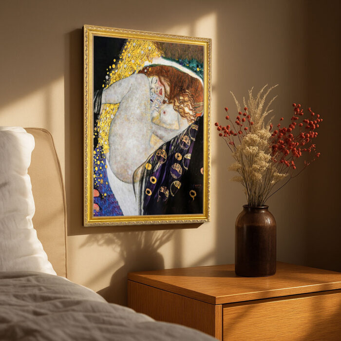 Danae I by Gustav Klimt Wall Art with Golden Frame Old Master Painting Reproduction Print for Home and Office Decorations