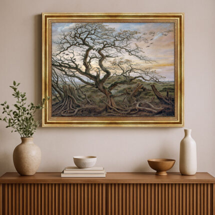 Der Baum der Krähen von Caspar David Friedrich Bild mit Rahmen in Gold