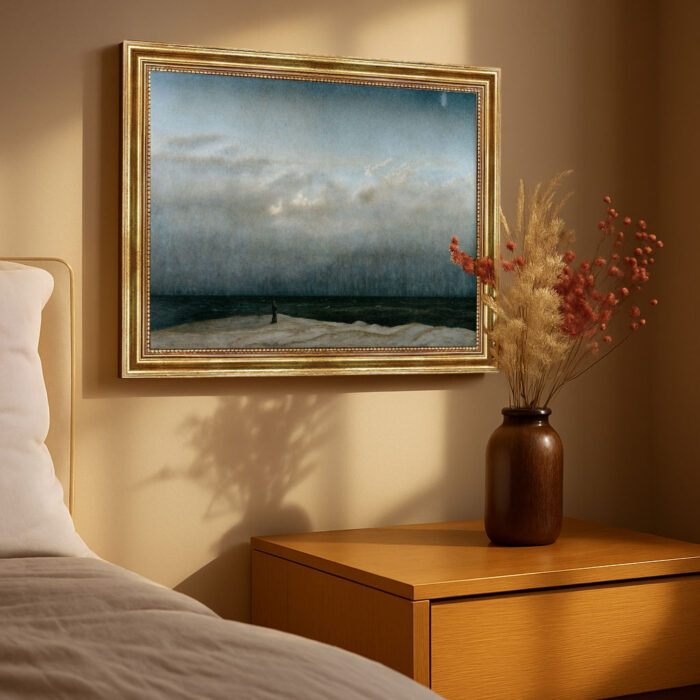 Der Mönch am Meer von David Caspar Friedrich Bild mit Rahmen in Gold